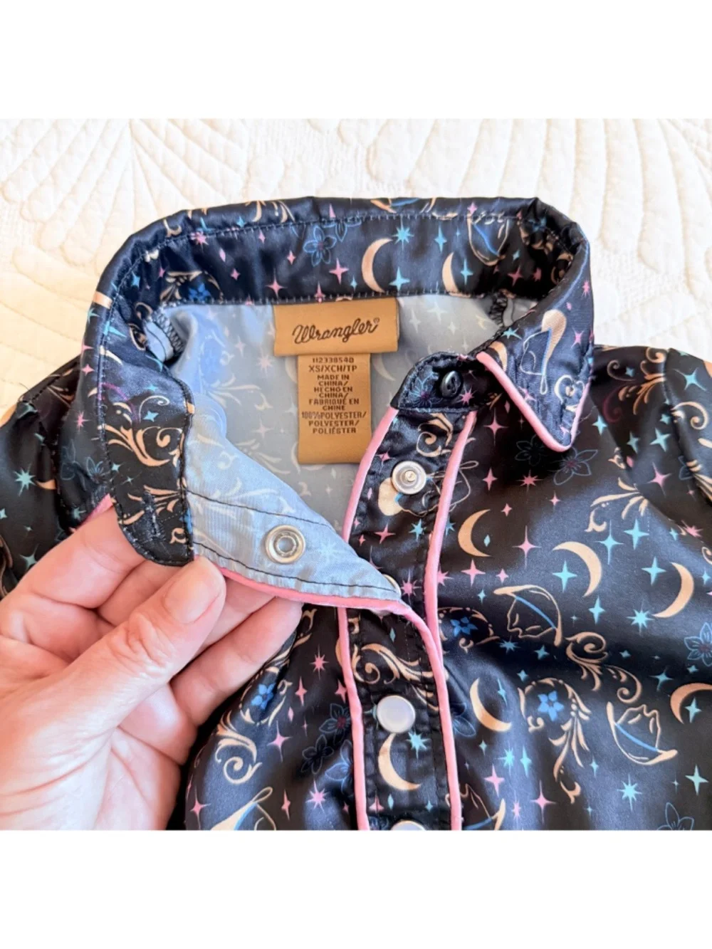 Wrangler Girls Celestial Moon Stars Western Satin Cowgirl Dress Whimsigoth Sz XS